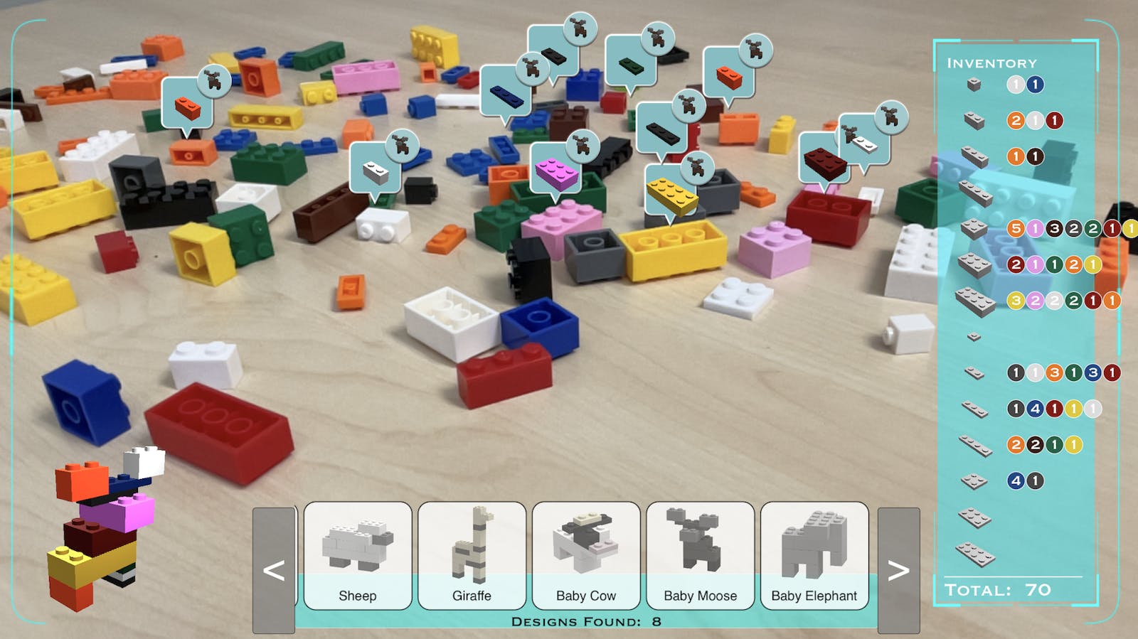 A look at the Peceptus Lego demo. Tagged pieces can be used to build a specific model. Credit: Singulos Research.