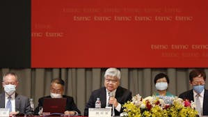 TSMC CEO C. C. Wei, center, at the company's annual shareholder meeting in Taiwan in 2020. Photo by Bloomberg