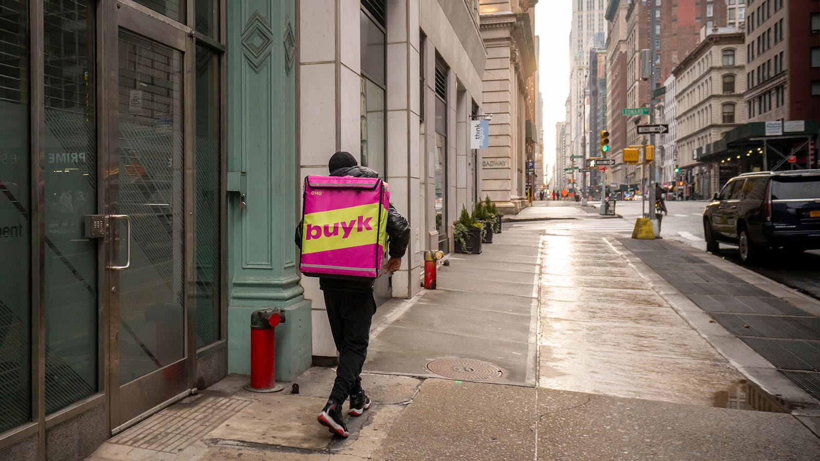 A worker for the instant delivery service Buyk in New York. Photo by Shutterstock