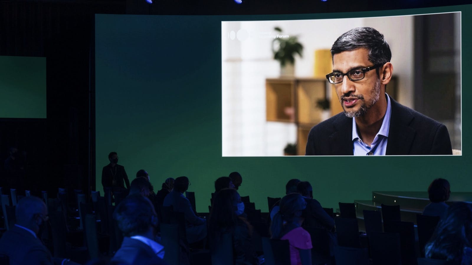 Alphabet CEO Sundar Pichai speaking at a conference last November. Photo by Bloomberg.