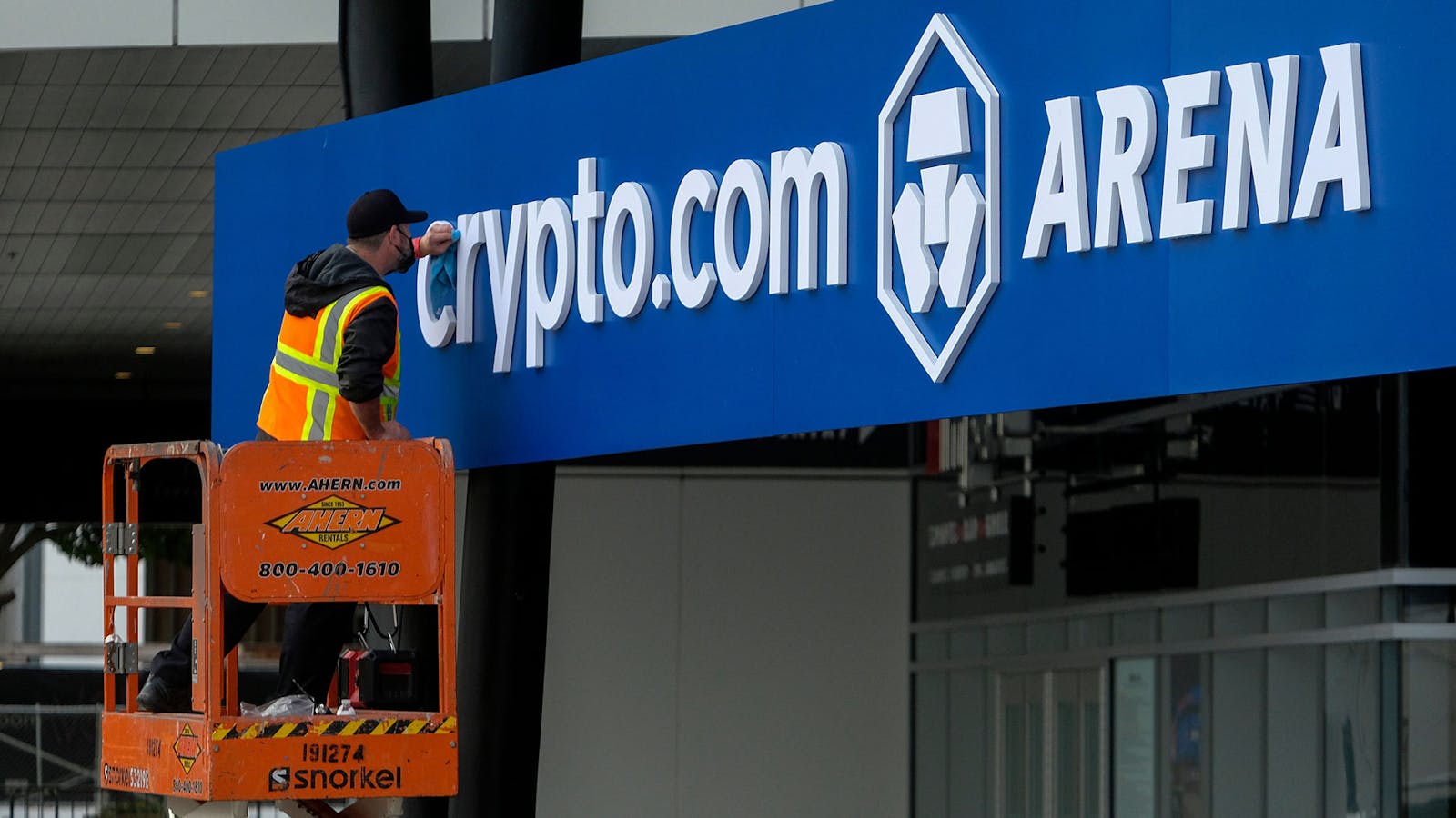 The new Crypto.com Arena sign at the former Staples Center on December 22, 2021 in Los Angeles. Photo by Shutterstock.