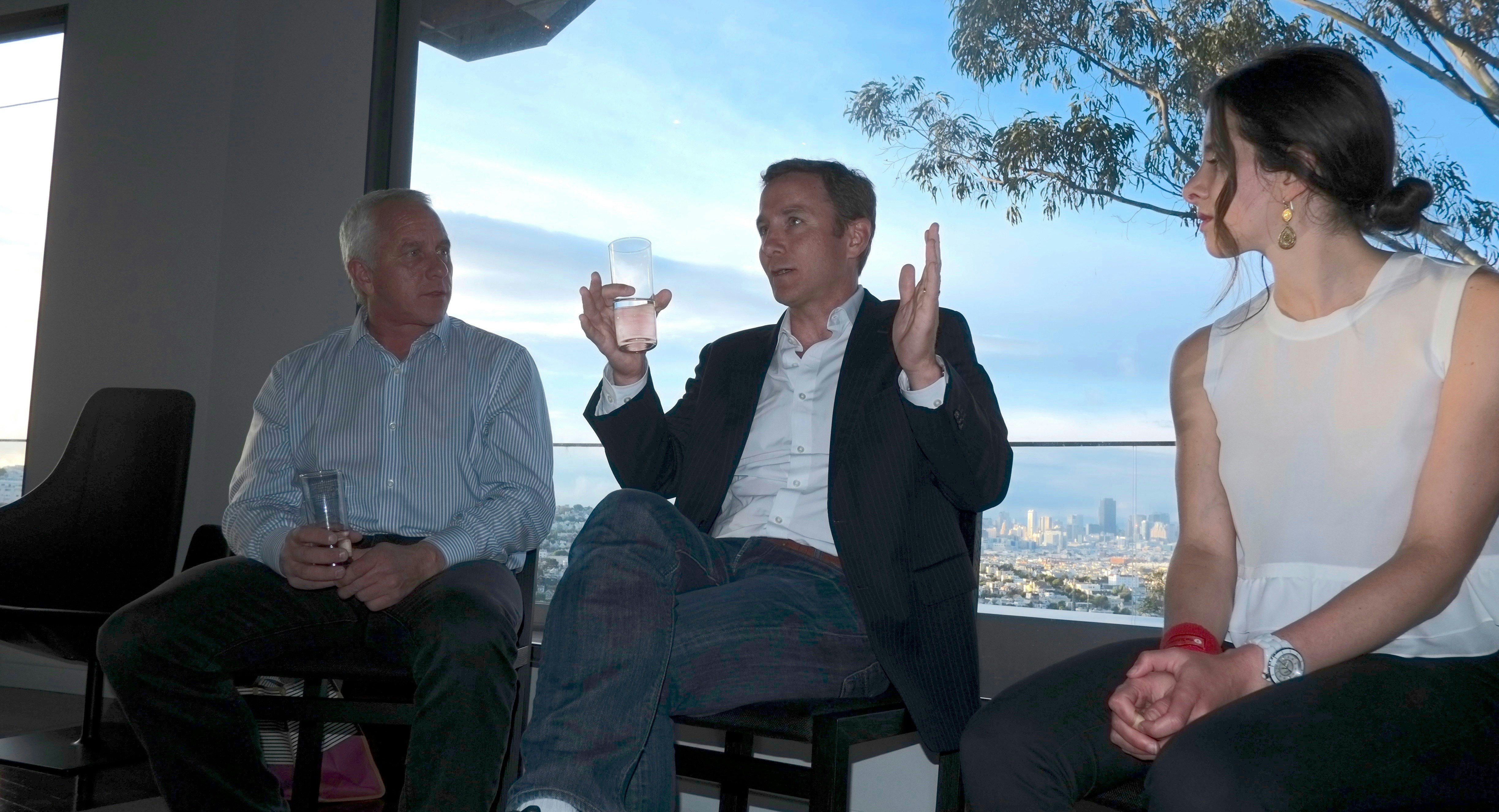 Greg Lemond, at left, with John Foley and Jessica Lessin. Photo by Steve Nellis