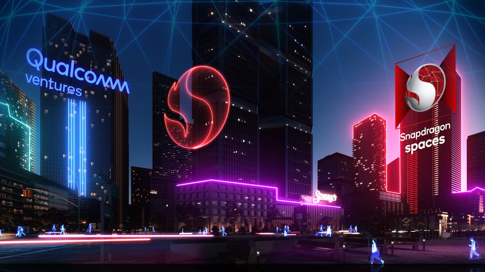 A depiction of a Snapdragon-branded plaza in the metaverse. Credit: Qualcomm.