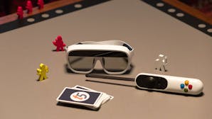 Tilt Five's glasses (designed to be plugged into a PC or Android device), controller and game board. Photo: Tilt Five.
