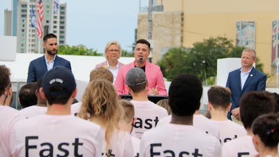 Fast CEO Domm Holland at a company event. Photo: Fast