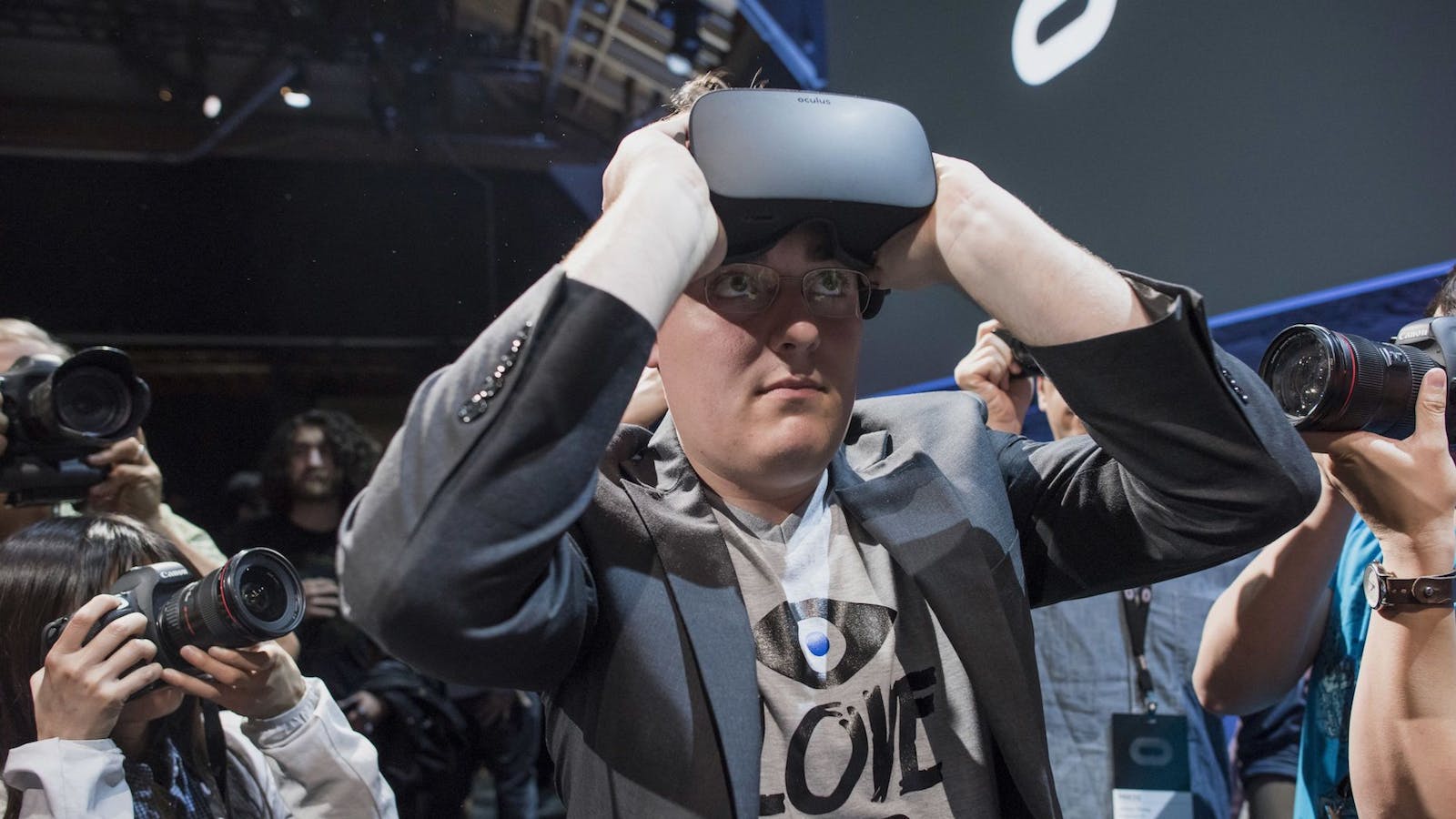 Palmer Luckey at an Oculus event in 2015. Photo: Bloomberg.