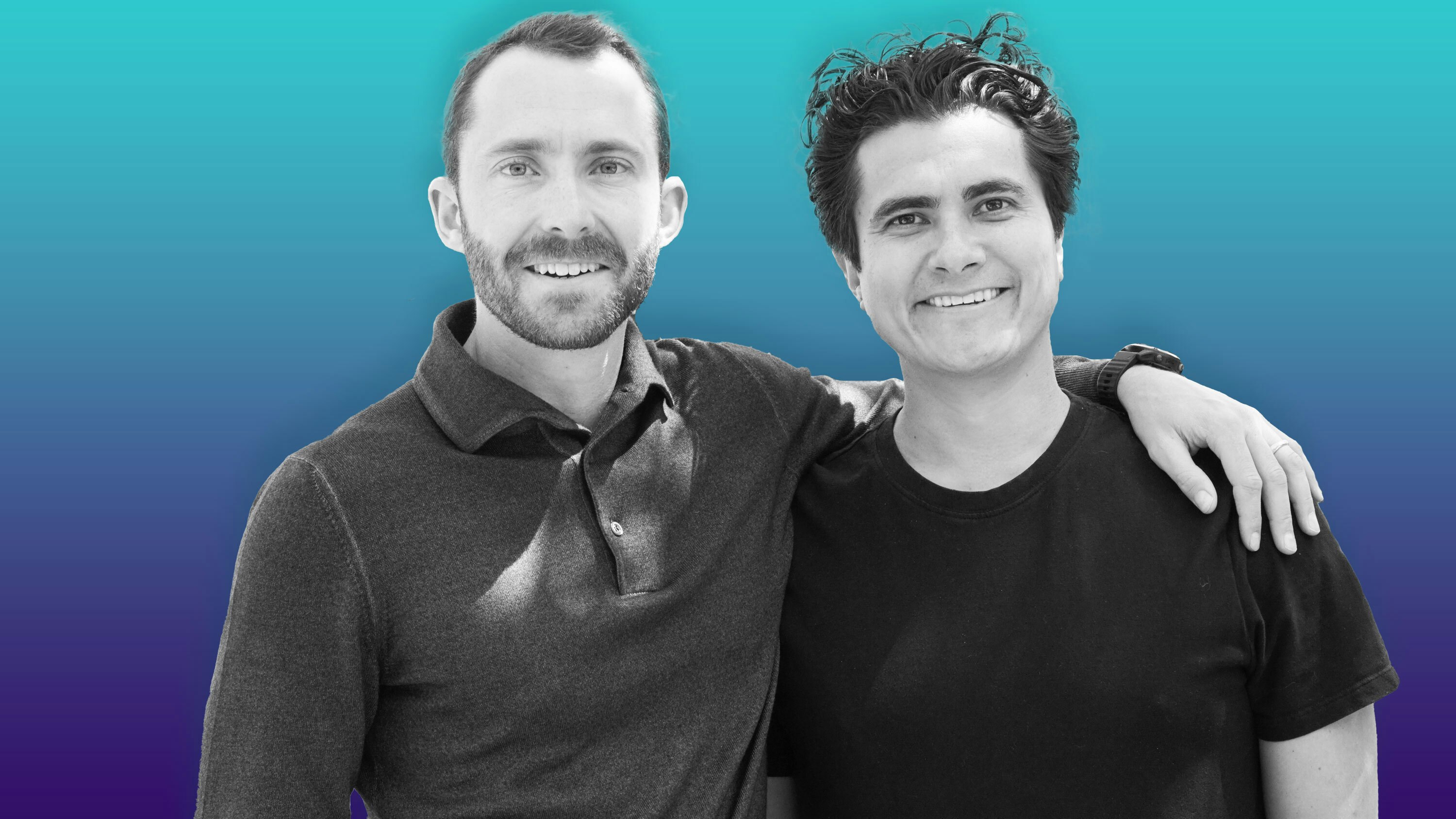 Crusoe Energy co-founders Cully Cavness, left, and Chase Lochmiller, right. (Photo courtesy of Crusoe Energy. Art by Mike Sullivan.)