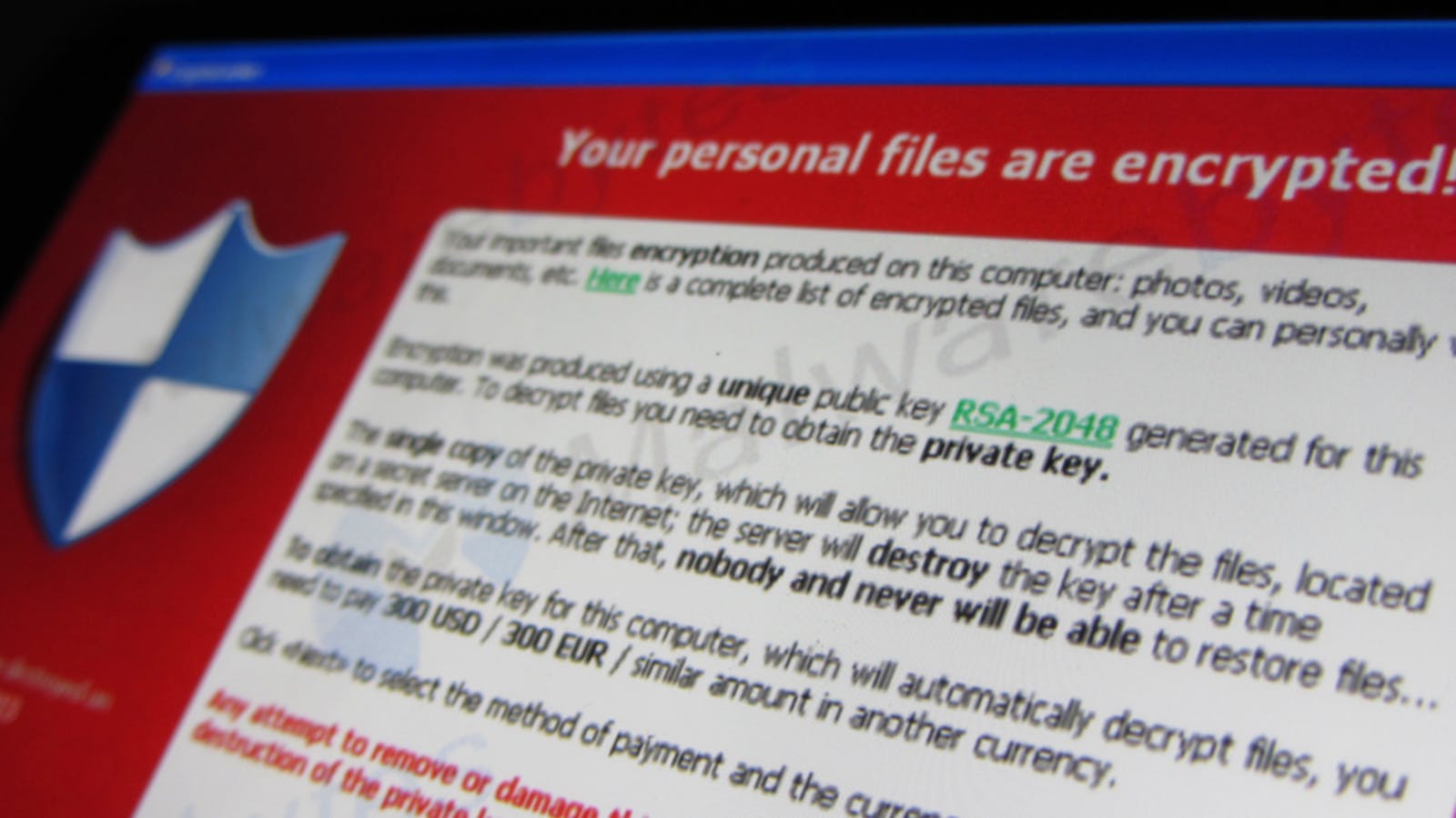 A Cryptolocker ransomware attack, 2015. Photo via Malwarebytes/Flickr.