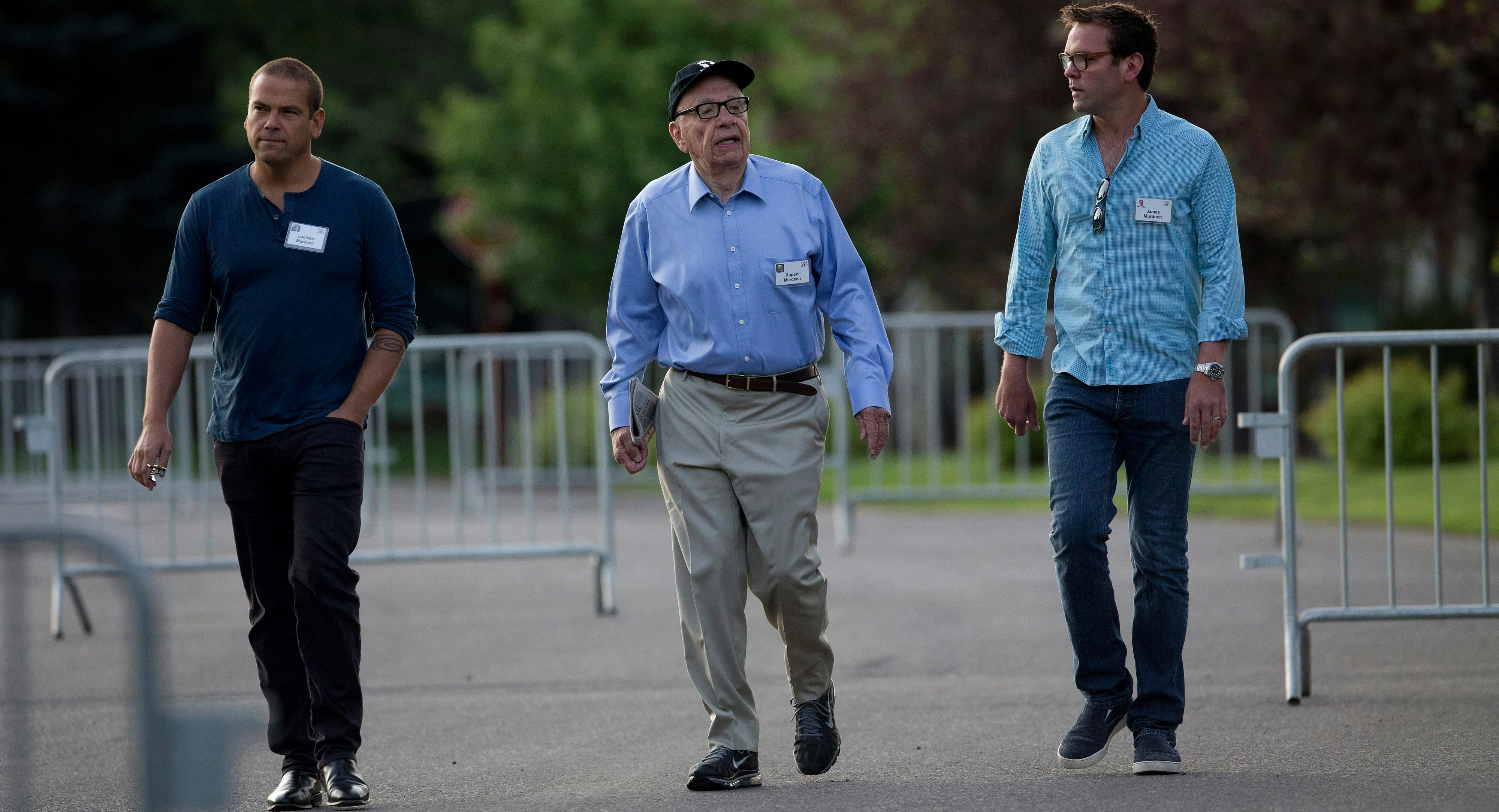 Lachlan, Rupert and James Murdoch. Photo by Bloomberg.