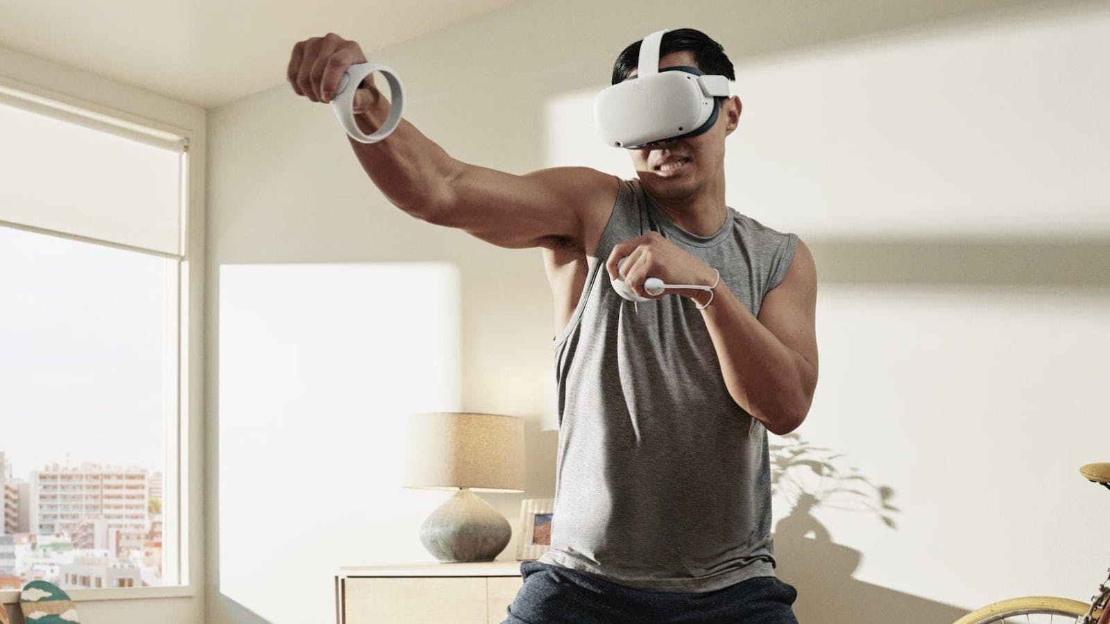 A person using a Quest 2 VR headset. Photo: Meta Platforms.