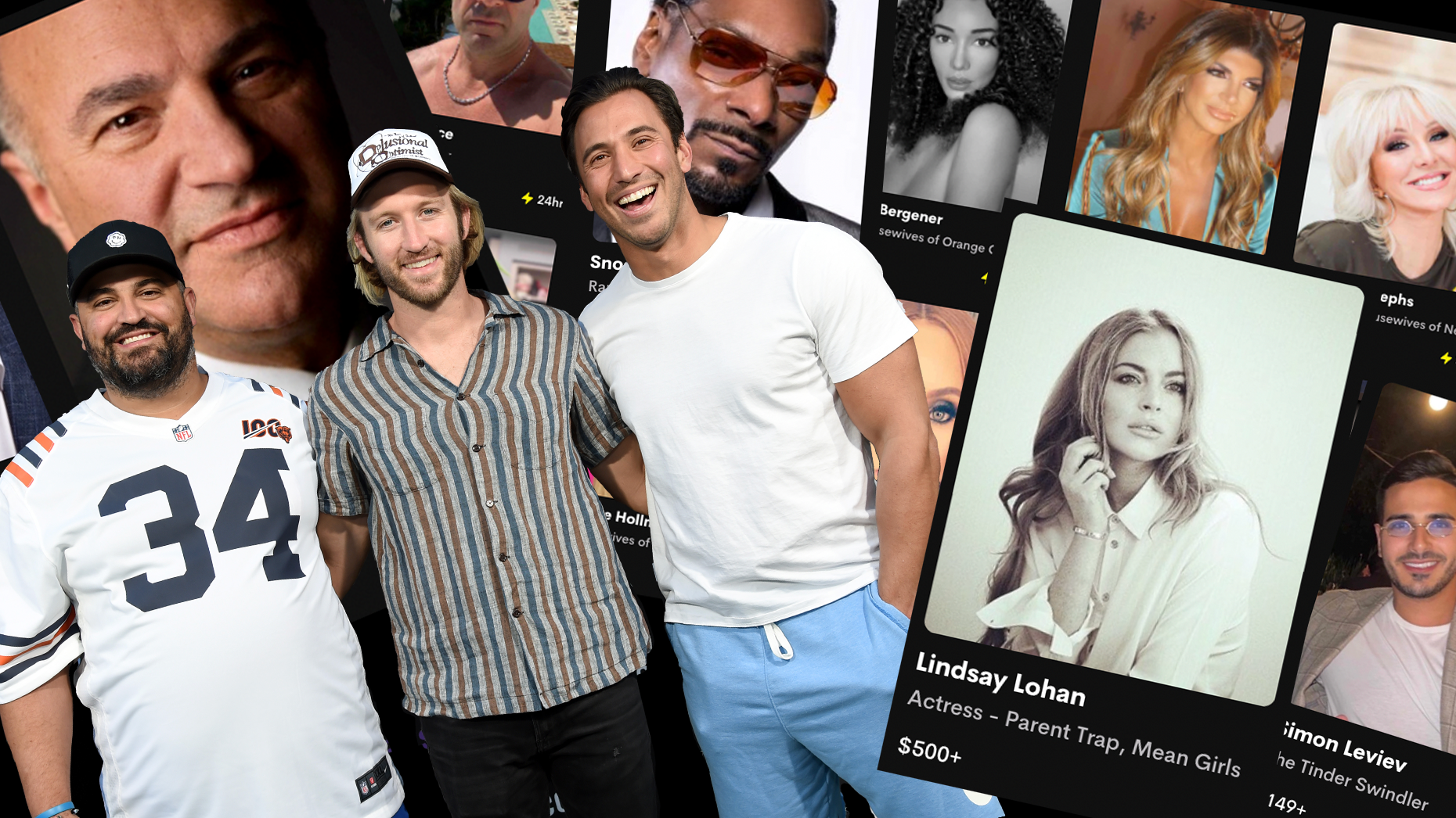 (L-R) Cameo CEO and founder Steven Galanis, and Cameo co-founders Devon Townsend and Martin Blencowe. Photo by Getty. Art by Mike Sullivan.