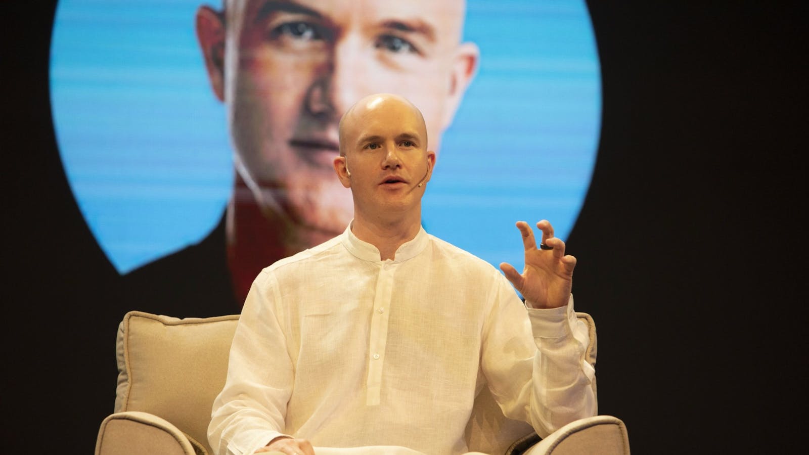 Coinbase CEO Brian Armstrong in April in India. Photo by Bloomberg