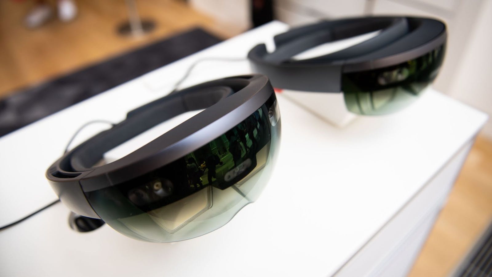 Original HoloLens devices at a Microsoft retail store. Photo: Bloomberg.