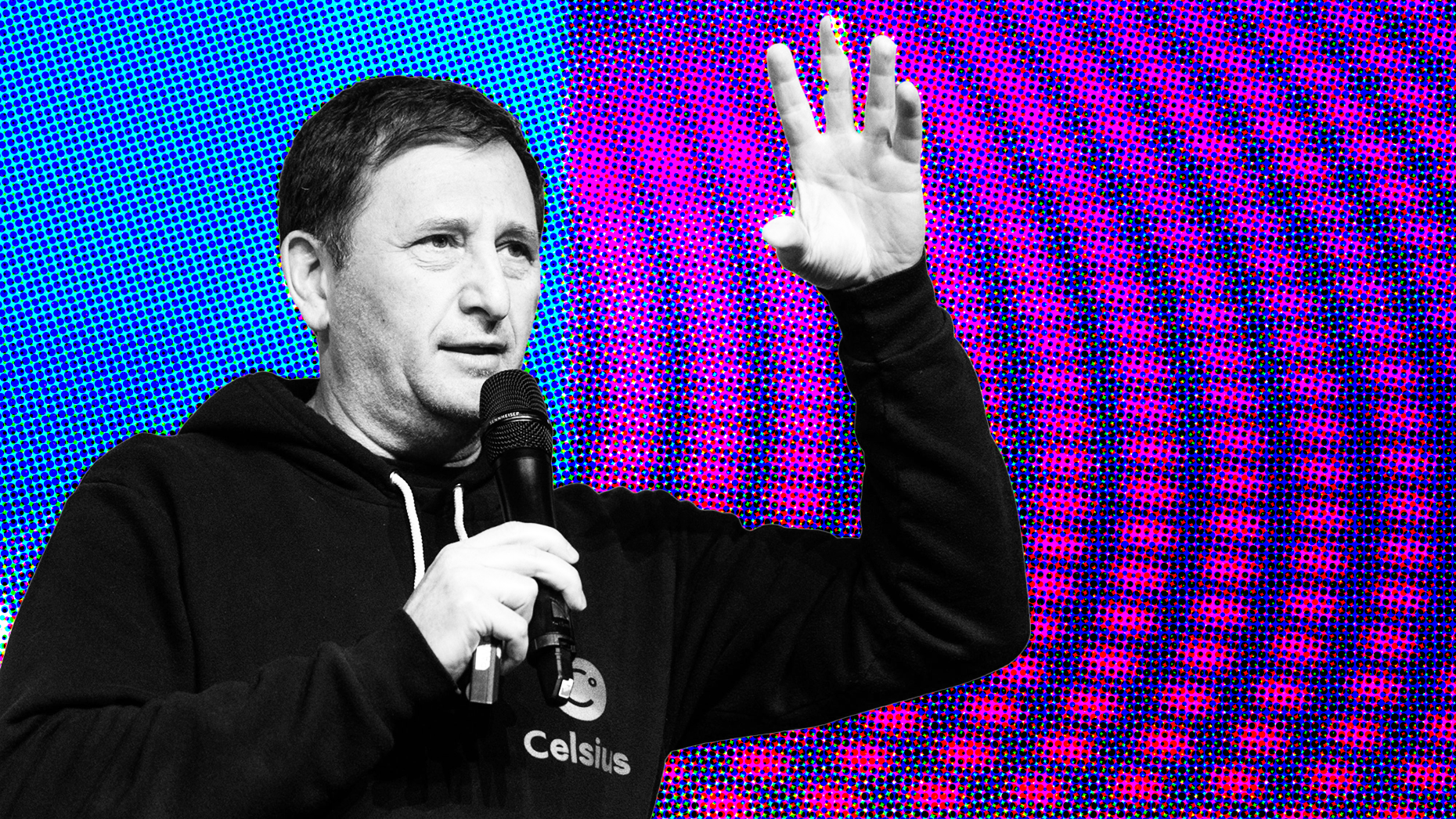 Celsius CEO Alex Mashinsky. Photo by Bloomberg. Art by Mike Sullivan.