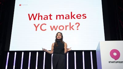 Kat Manalac of  Y Combinator speaks during Startupfest in 2019. Photo by Bloomberg