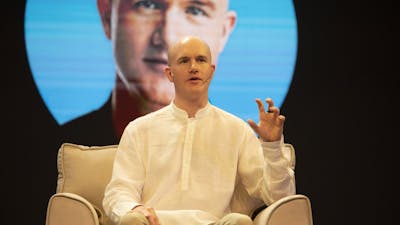 Coinbase CEO Brian Armstrong in India in April. Photo by Bloomberg