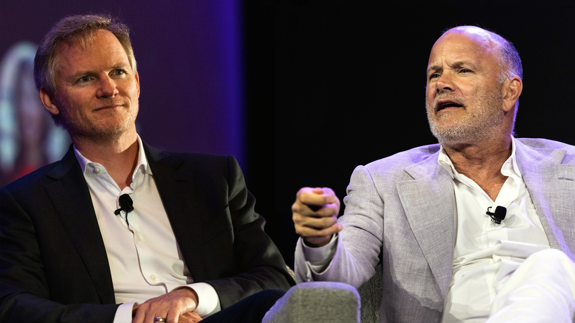 Left: Mike Belshe. Right: Mike Novogratz. Art by Shane Burke. 