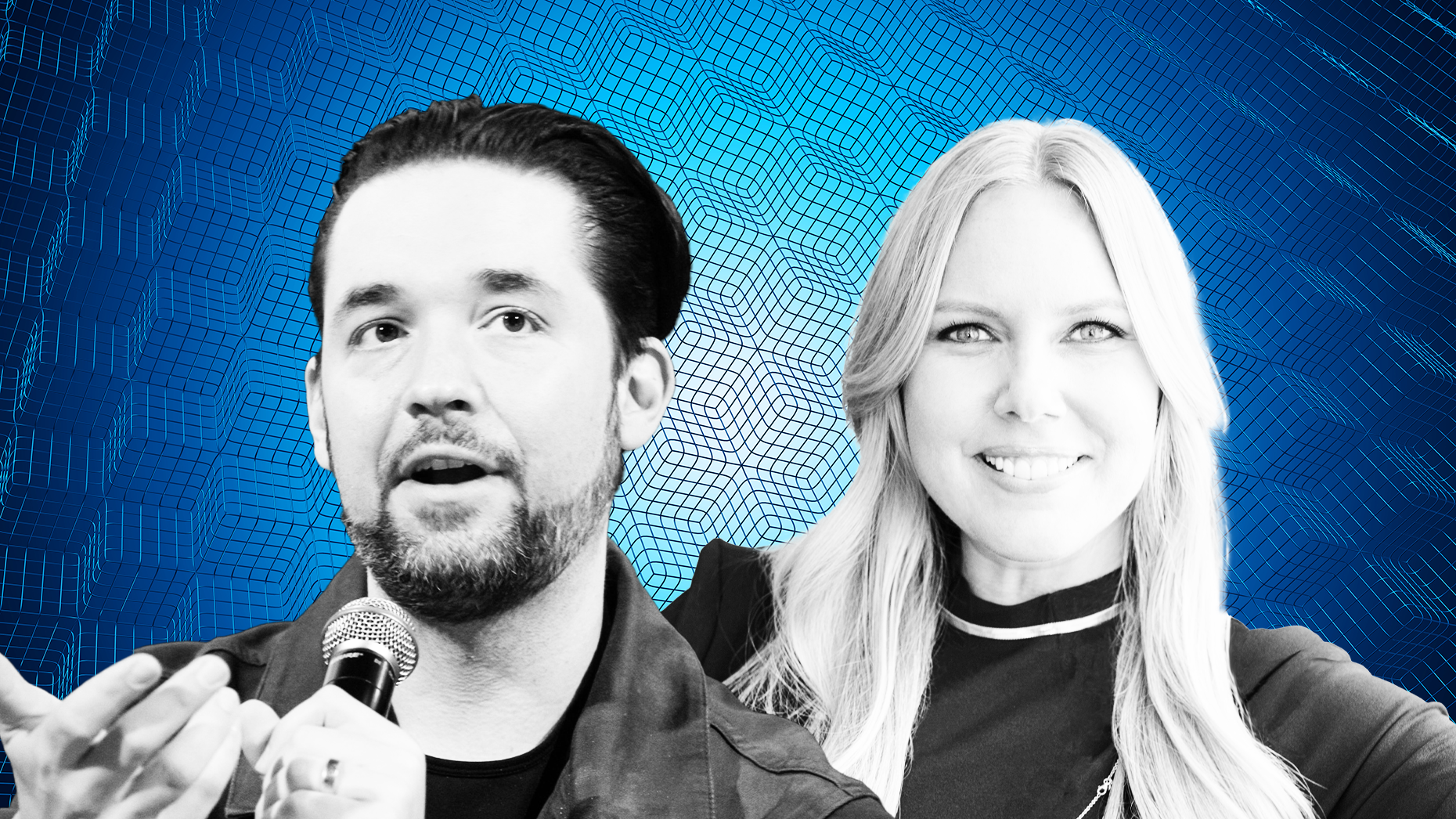 Alexis Ohanian and Katelin Holloway, partners at Seven Seven Six. Photo by Bloomberg and Holloway. Illustration by Mike Sullivan.