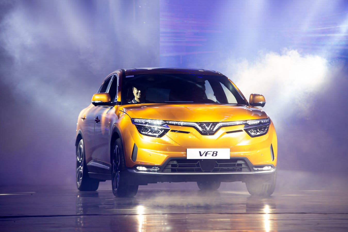 On Saturday in Haiphong, Vietnam, VinFast unveiled the first electric vehicles it will deliver to the U.S. and Europe in the coming weeks. Photo: Yen Duong/Bloomberg