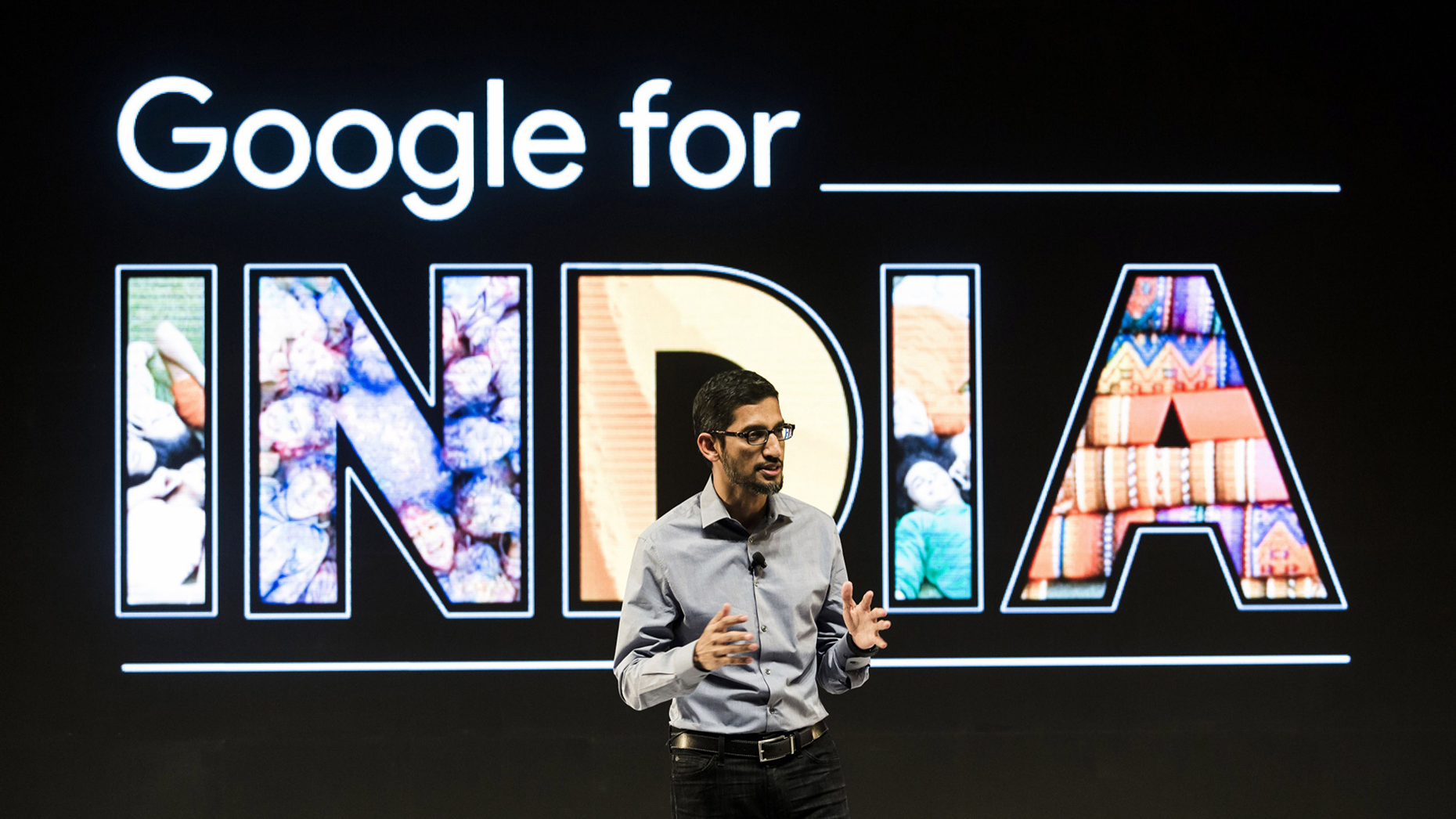 Alphabet CEO Sundar Pichai in New Delhi, India in 2015. Photo by Bloomberg.