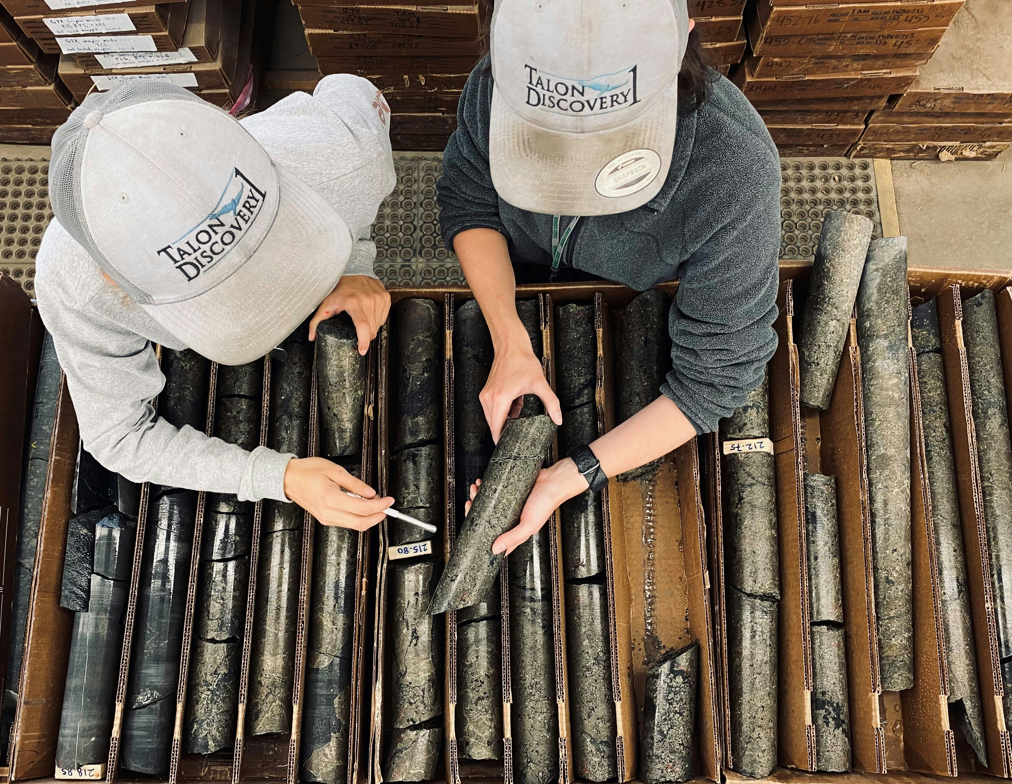 Talon Metals workers examine nickel cores from the company's Tamarack mine in central Minnesota. Photo: Courtesy Talon Metals