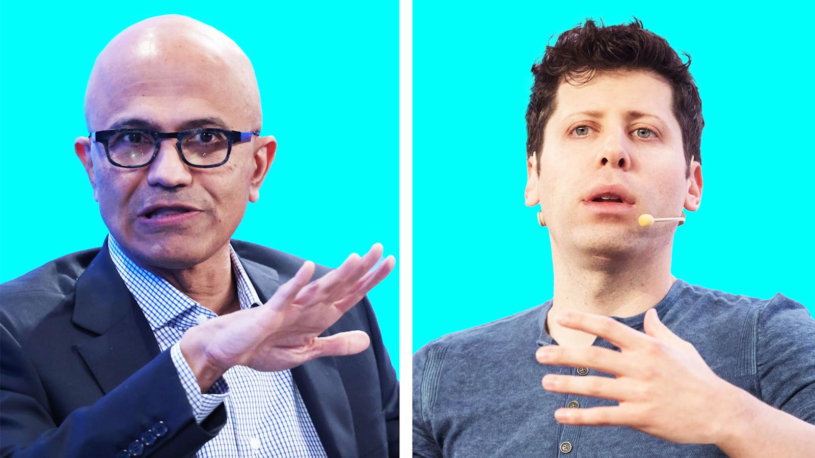 Microsoft CEO Satya Nadella, left, and OpenAI CEO Sam Altman. Photos by Bloomberg