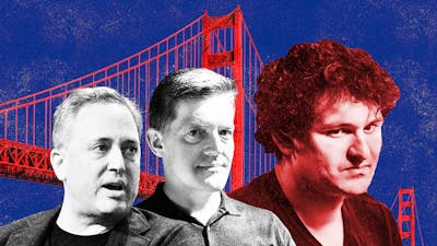 From left: David Sacks, Roelof Botha and Sam Bankman-Fried. Photos by Getty; Sequoia; Bloomberg. Art by Mike Sullivan.