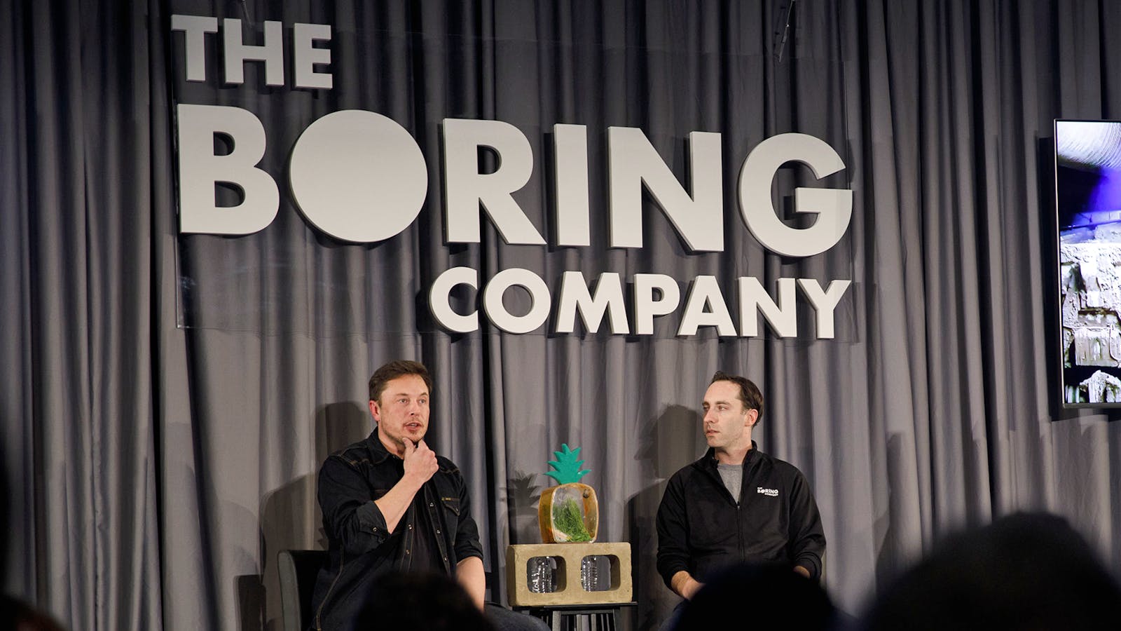 Boring Co. CEO Steve Davis, right, with Elon Musk. Photo by Getty Images