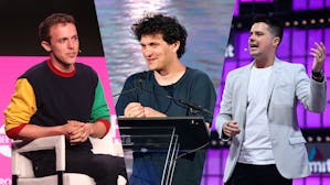 Bolt founder Ryan Breslow (left), FTX co-founder Sam Bankman-Fried, Fast co-founder Domm Holland (right). Photos by Getty Images.