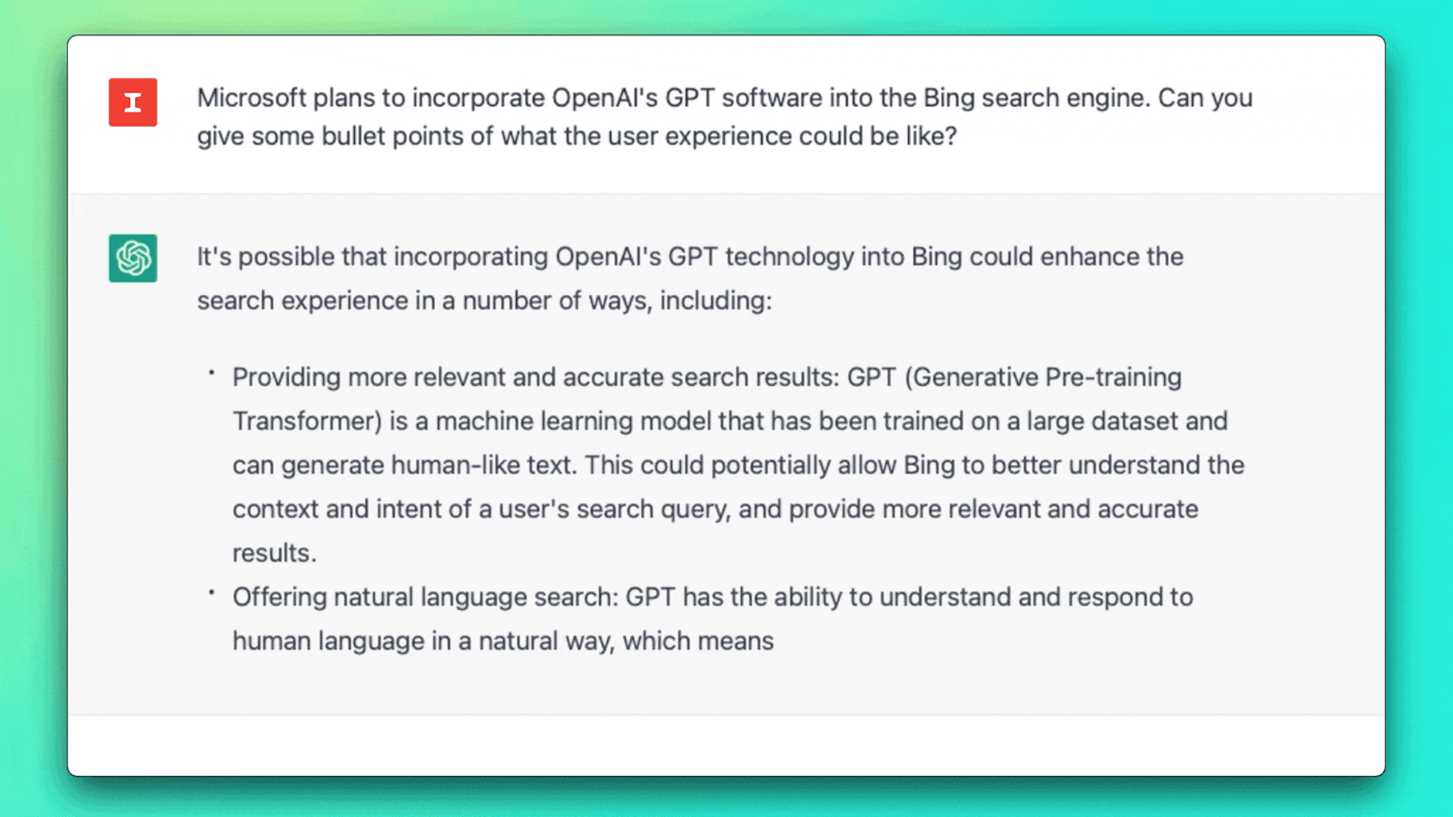 OpenAI's GPT software into Bing Search Engine