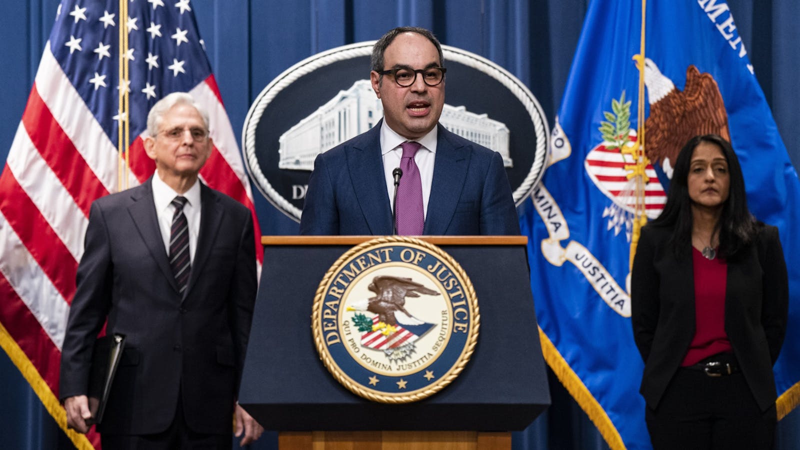 Jonathan Kanter, assistant attorney general of antitrust for the US Department of Justice, speaks during a news conference on January 24. Photo by Bloomberg. 