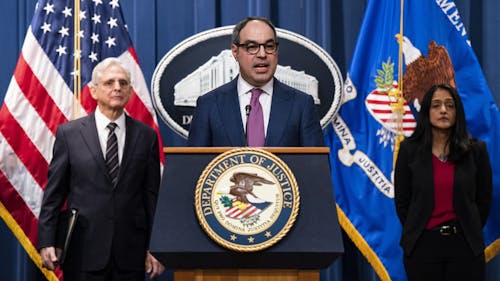 Jonathan Kanter, assistant attorney general of antitrust for the US Department of Justice, speaks during a news conference on January 24. Photo by Bloomberg. 