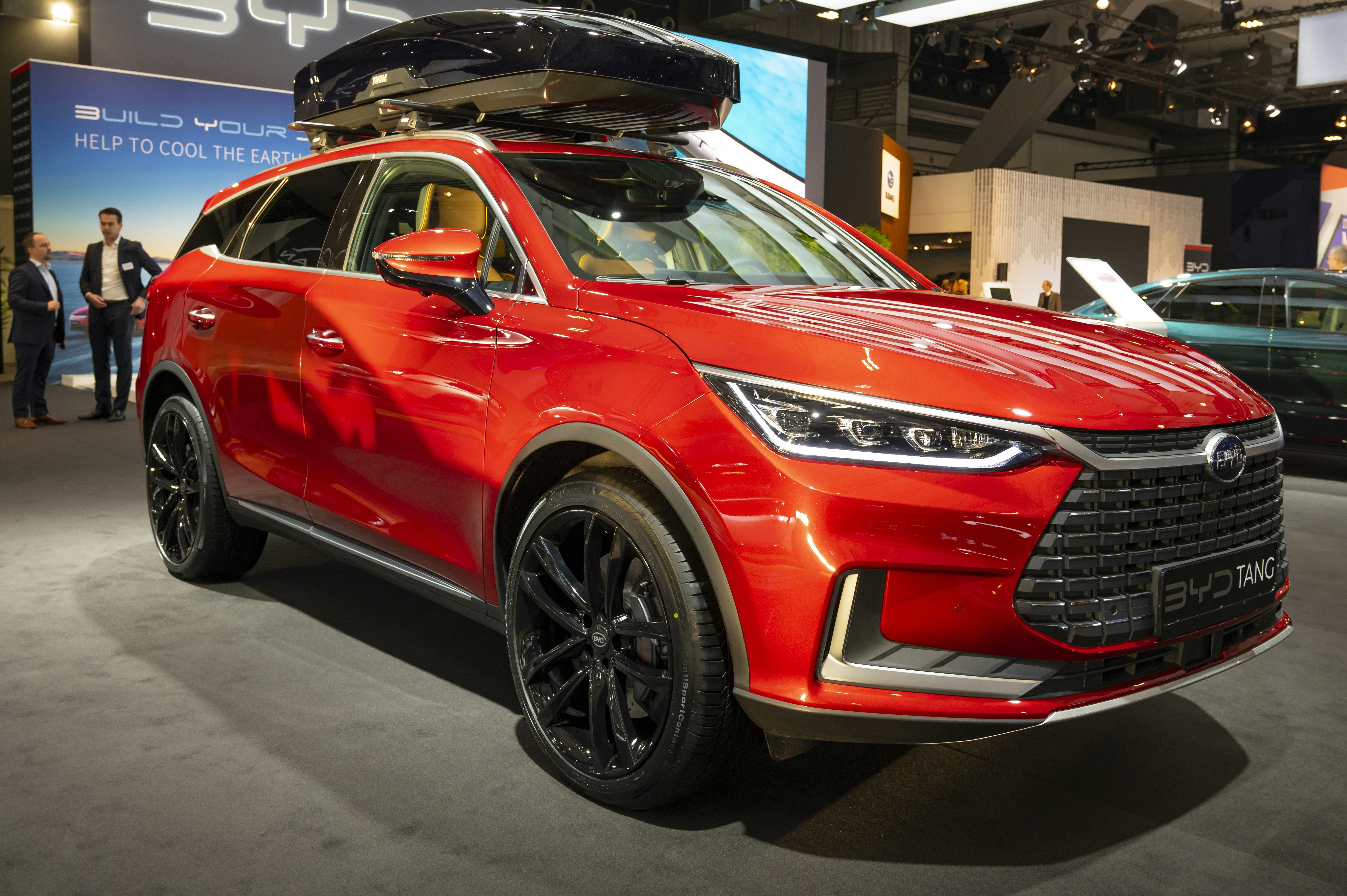 Byd displays its electric Tang SUV at the Brussels Expo in Belgium in January. Photo: Sjoerd van der Wal/Getty