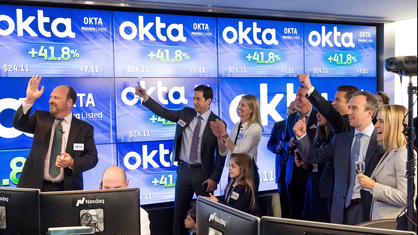 A scene from the 2017 day when Okta went public. Photo by AP.