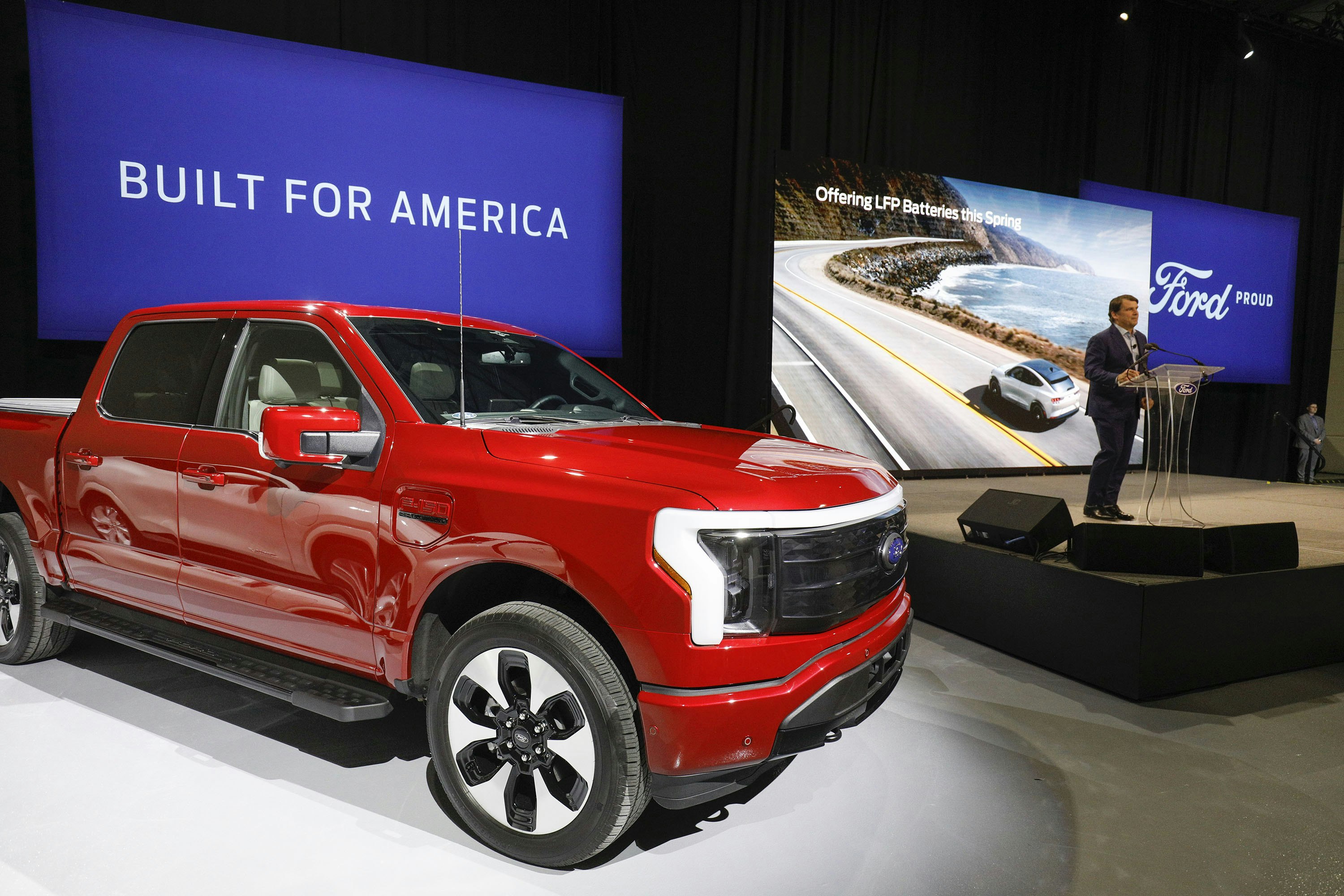 Last month, Ford CEO Jim Farley describes the company's new battery-building association with Contemporary Amperex Technology Ltd, China's largest battery manufacturer. Photo: Bill Pugliano/Getty 