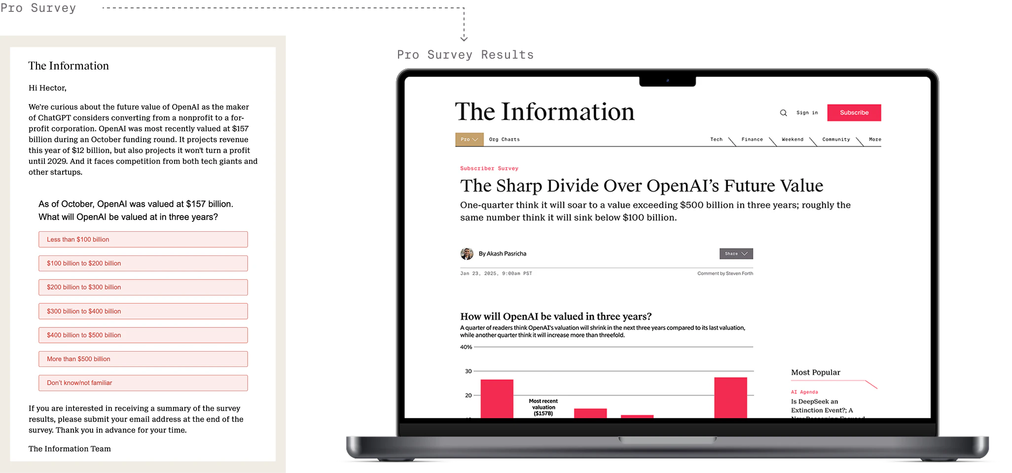 Diagram demonstrating the subscriber survey and the corresponding results article